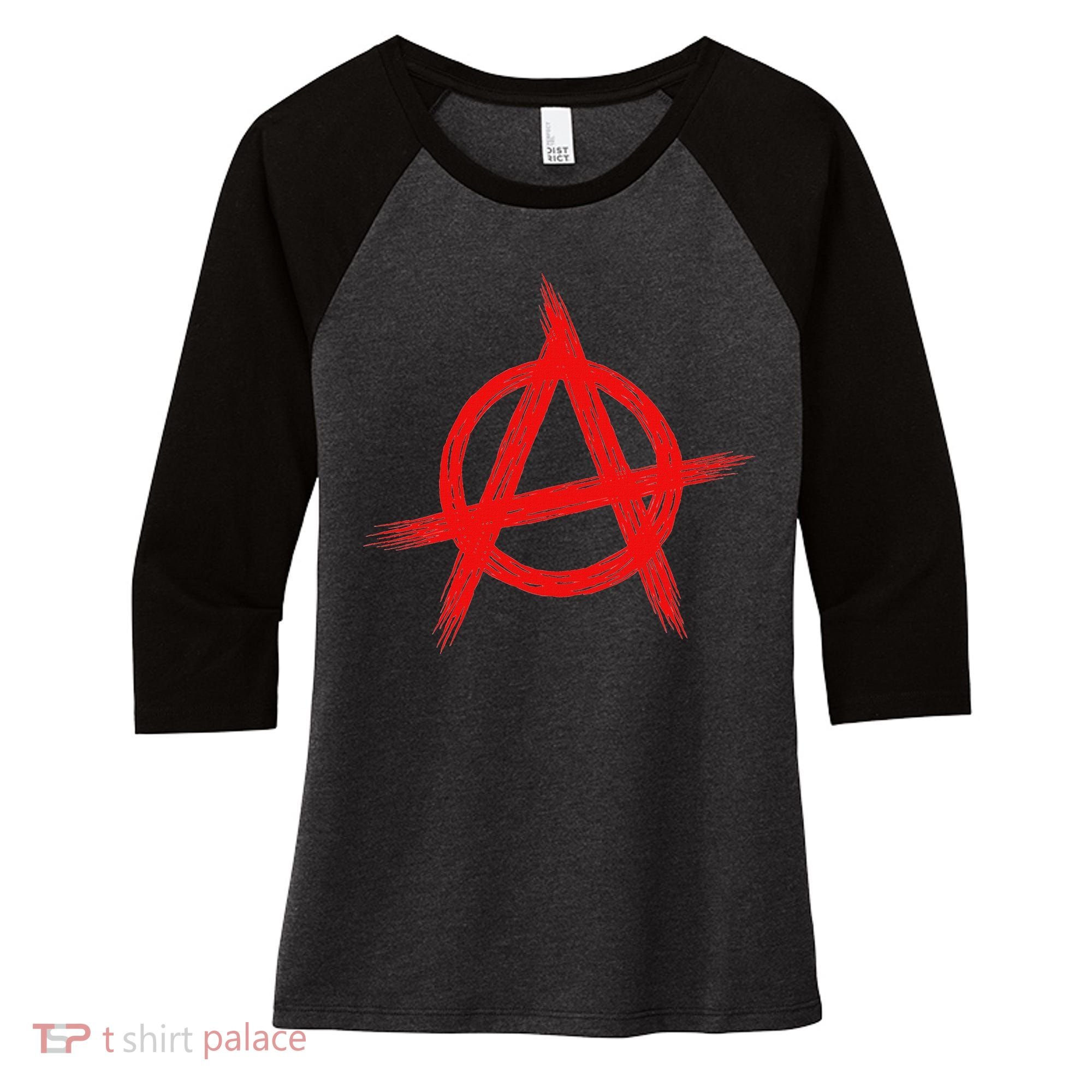 Red Anarchist Symbol Distressed Political Anarchy Rock Star Women's Tri-Blend 3/4-Sleeve Raglan Shirt
