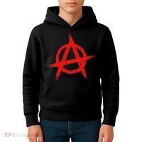 Red Anarchist Symbol Distressed Political Anarchy Rock Star Kids Hoodie thumb 4