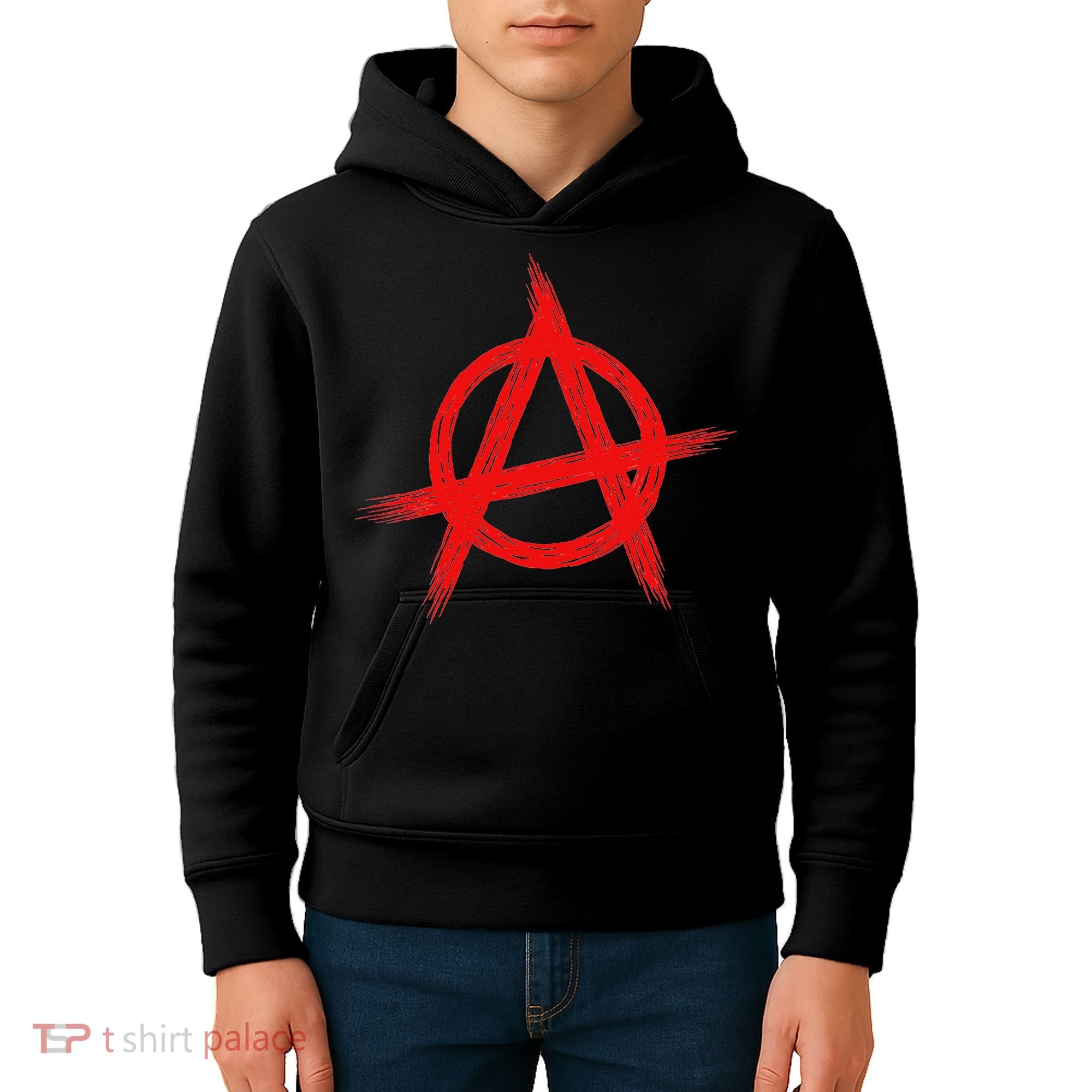 Red Anarchist Symbol Distressed Political Anarchy Rock Star Kids Hoodie