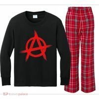 Red Anarchist Symbol Distressed Political Anarchy Rock Star Kids Long Sleeve Plaid Pajama Set thumb 0