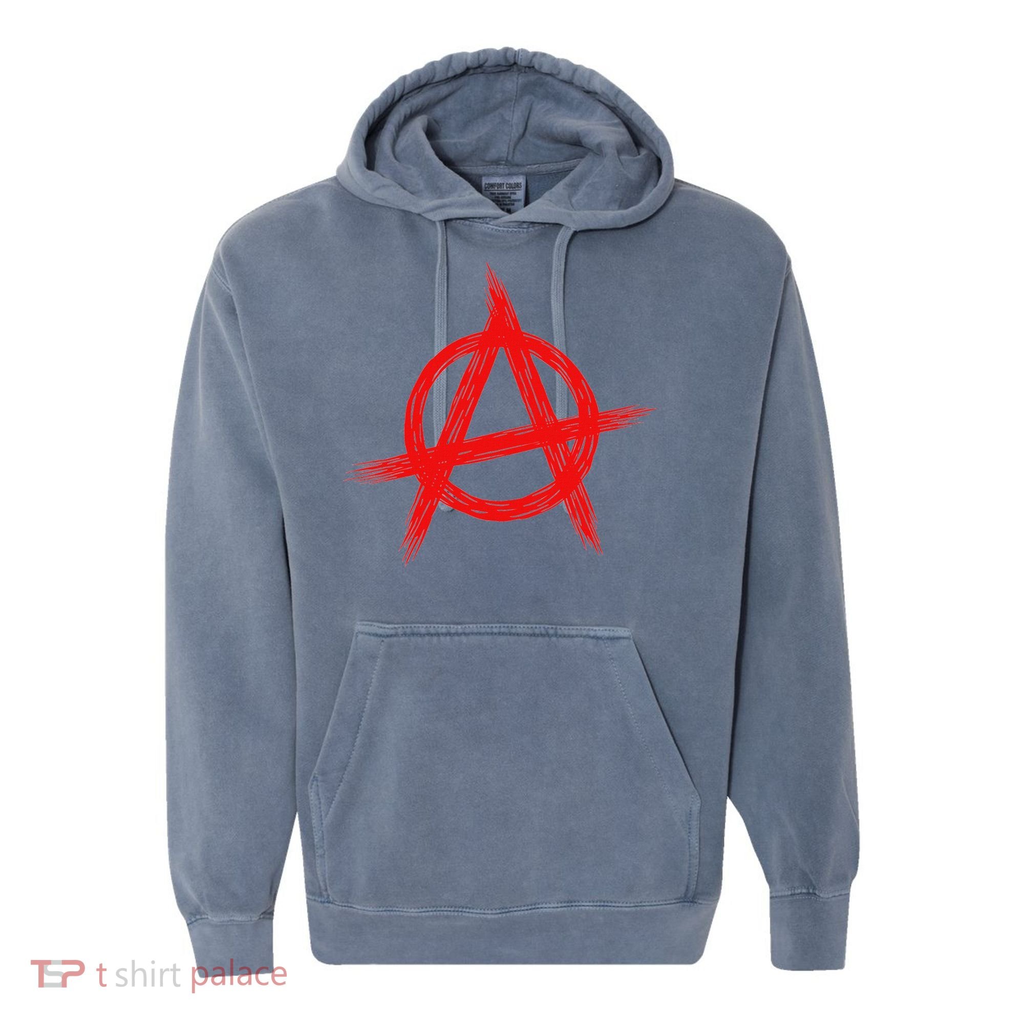 Red Anarchist Symbol Distressed Political Anarchy Rock Star Comfort Colors Garment-Dyed Hooded Sweatshirt