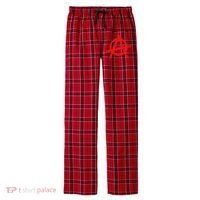 Red Anarchist Symbol Distressed Political Anarchy Rock Star Men's Flannel Plaid Pajama Pants thumb 0