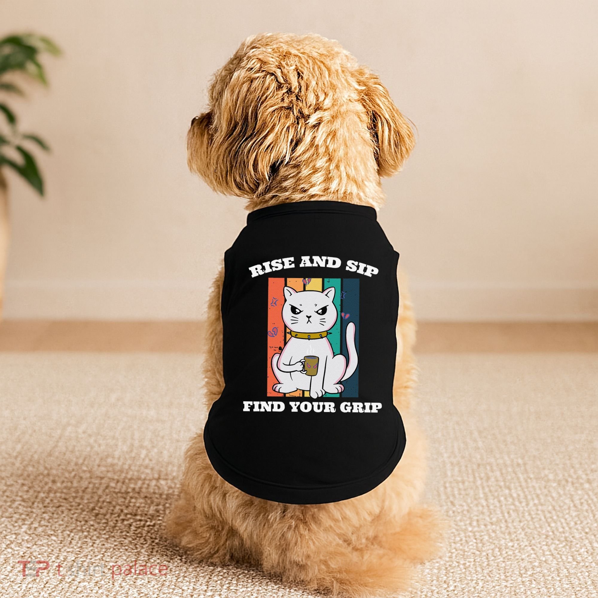 Rise And Sip Find Your Grip Funny Caffeine Coffee Doggie Tank