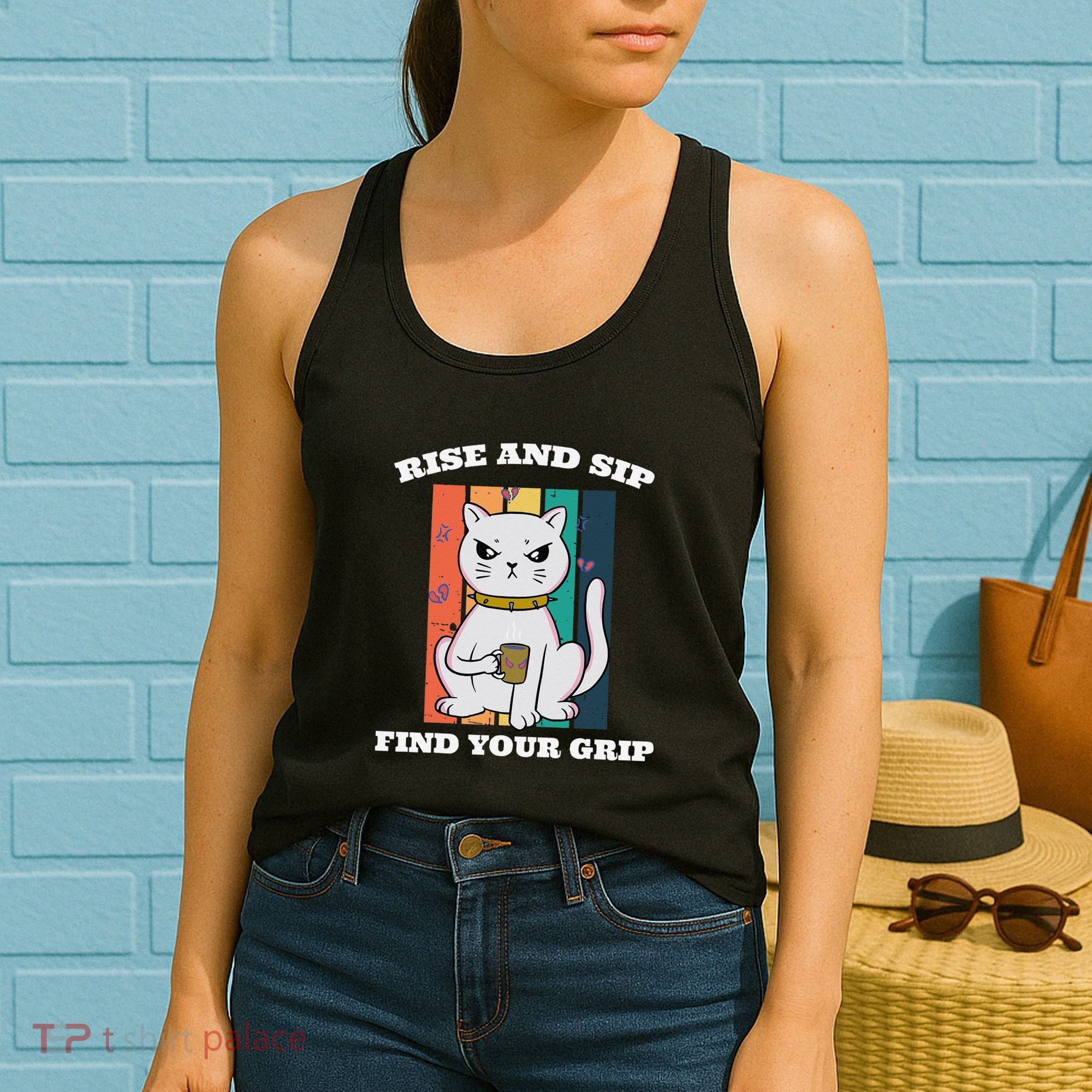 Rise And Sip Find Your Grip Funny Caffeine Coffee Women's Tank Top