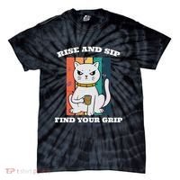 Rise And Sip Find Your Grip Funny Caffeine Coffee Tie-Dye T-Shirt thumb 0