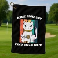 Rise And Sip Find Your Grip Funny Caffeine Coffee Golf Towel thumb 1