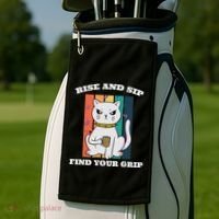 Rise And Sip Find Your Grip Funny Caffeine Coffee Golf Towel thumb 2