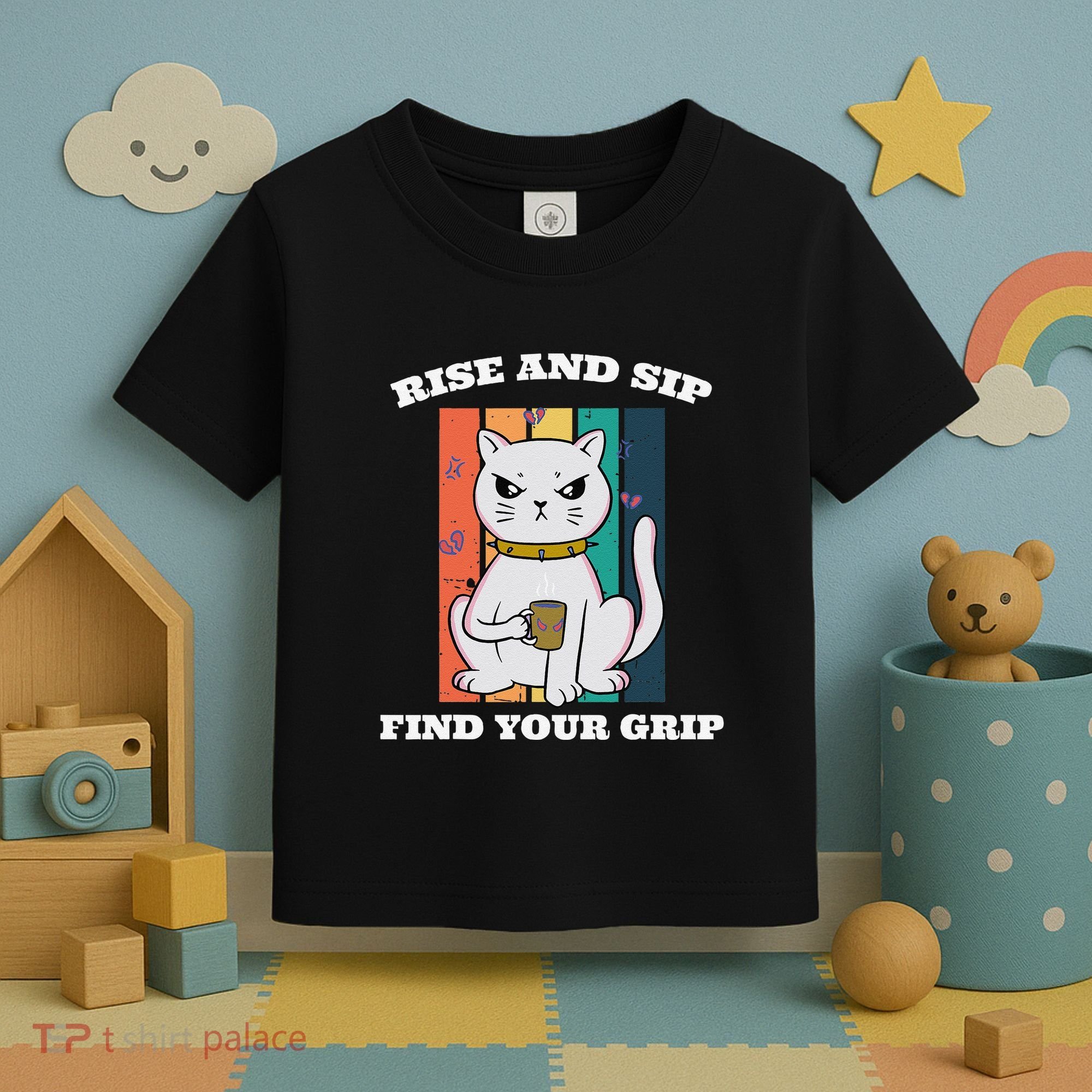 Rise And Sip Find Your Grip Funny Caffeine Coffee Toddler T-Shirt