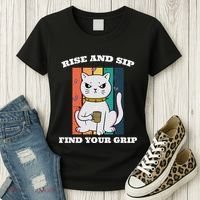 Rise And Sip Find Your Grip Funny Caffeine Coffee Women's T-Shirt thumb 3
