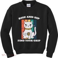 Rise And Sip Find Your Grip Funny Caffeine Coffee Kids Sweatshirt thumb 0