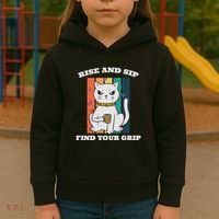 Rise And Sip Find Your Grip Funny Caffeine Coffee Kids Hoodie thumb 3