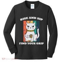 Rise And Sip Find Your Grip Funny Caffeine Coffee Kids Long Sleeve Shirt thumb 0