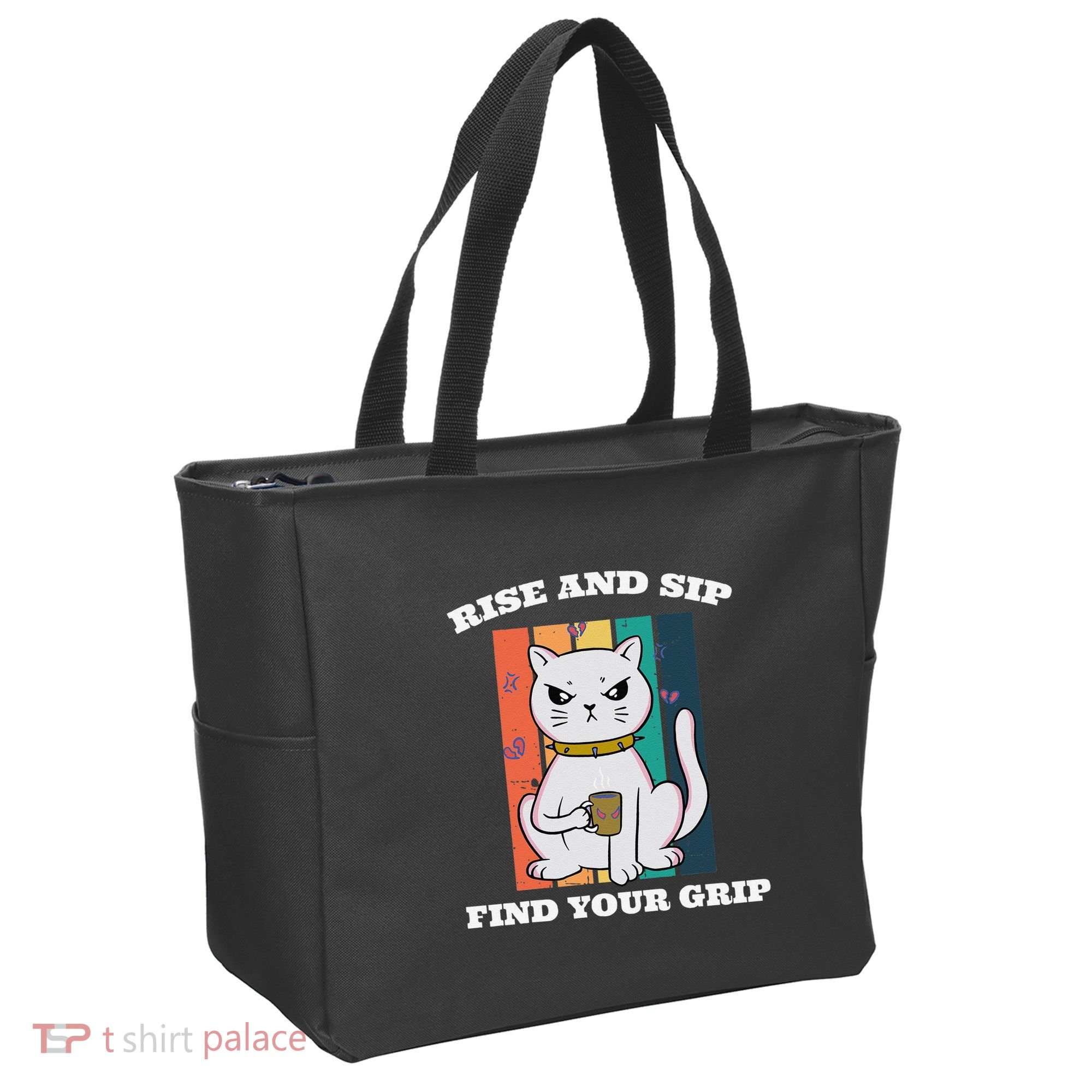 Rise And Sip Find Your Grip Funny Caffeine Coffee Tote Bag