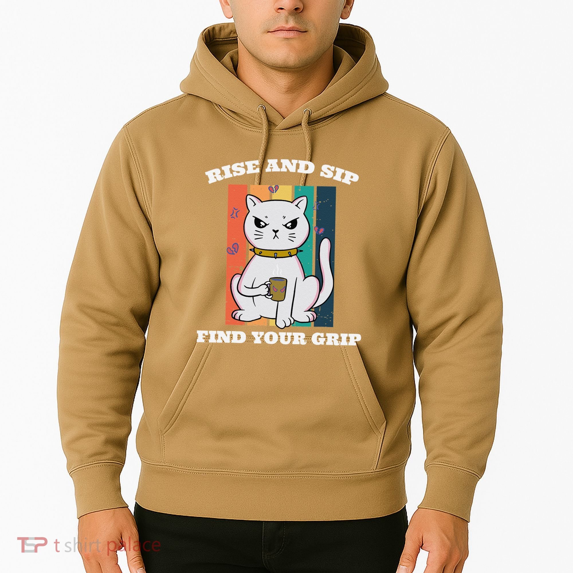 Rise And Sip Find Your Grip Funny Caffeine Coffee Hoodie
