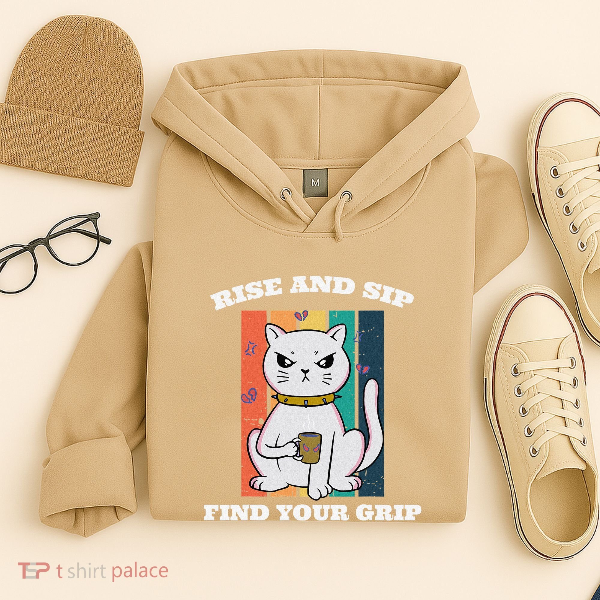 Rise And Sip Find Your Grip Funny Caffeine Coffee Hoodie