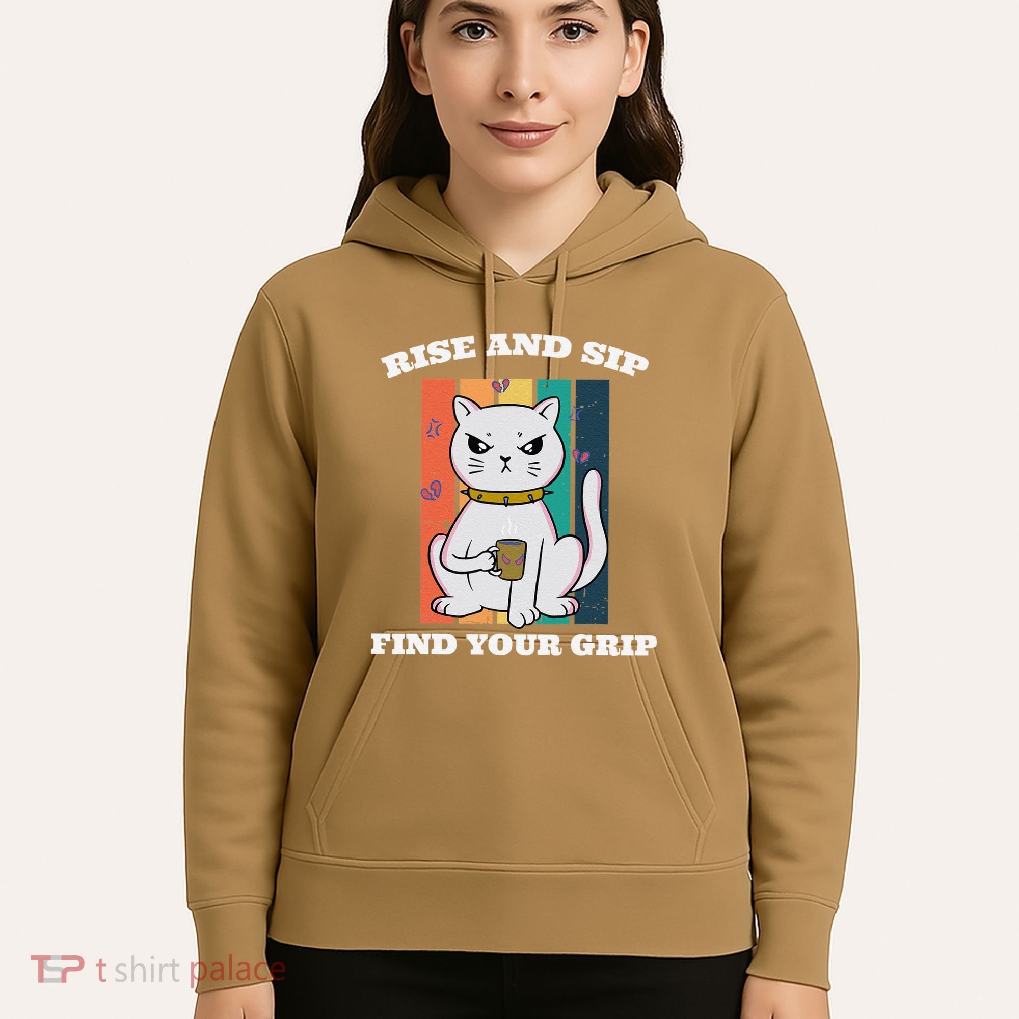 Rise And Sip Find Your Grip Funny Caffeine Coffee Hoodie
