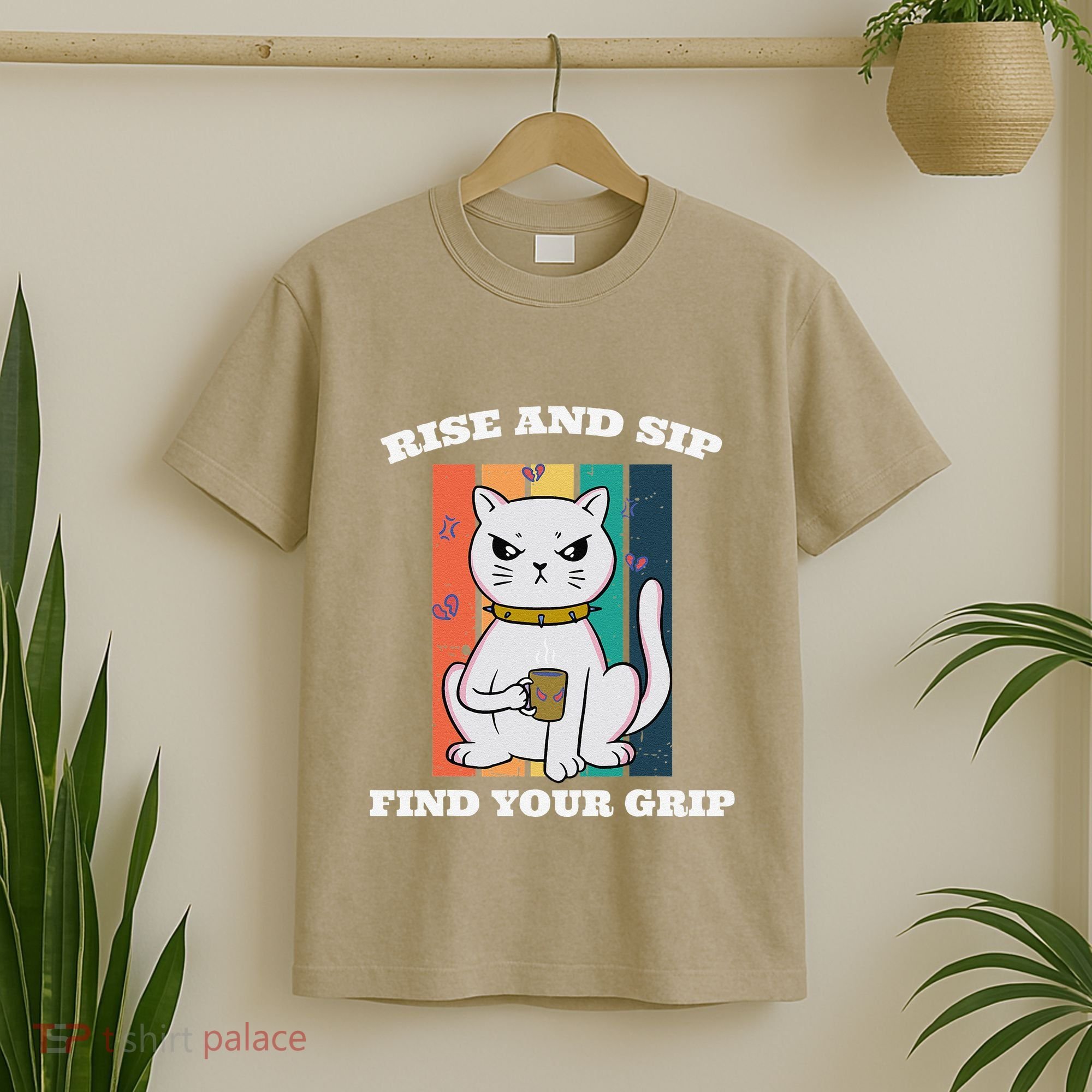 Rise And Sip Find Your Grip Funny Caffeine Coffee T-Shirt
