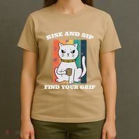 Rise And Sip Find Your Grip Funny Caffeine Coffee T-Shirt thumb 4