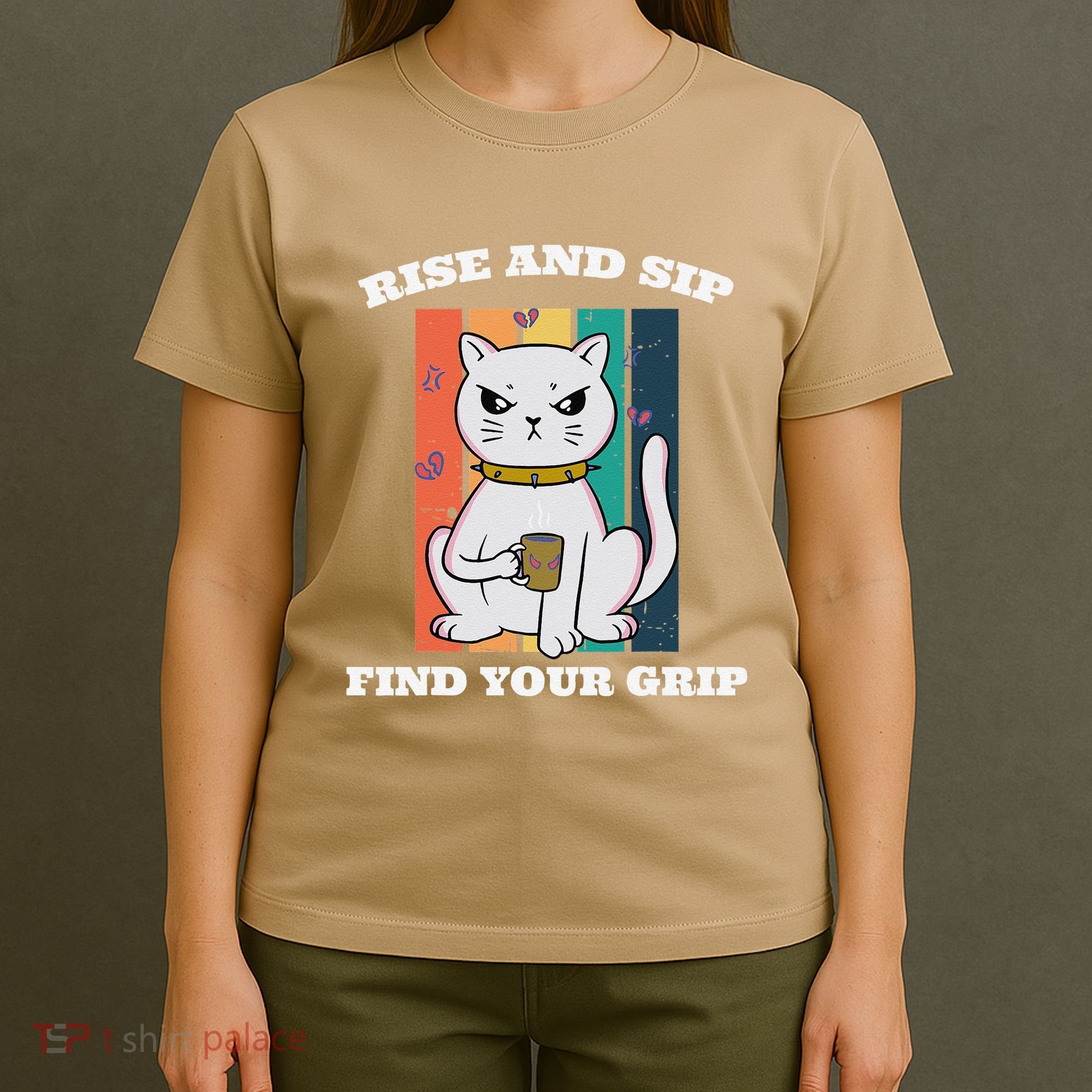 Rise And Sip Find Your Grip Funny Caffeine Coffee T-Shirt