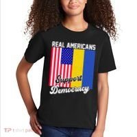 Real Americans Support Democracy Pro Ukraine Anti War Peace Kids T-Shirt thumb 2