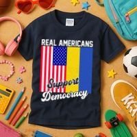Real Americans Support Democracy Pro Ukraine Anti War Peace Kids T-Shirt thumb 3