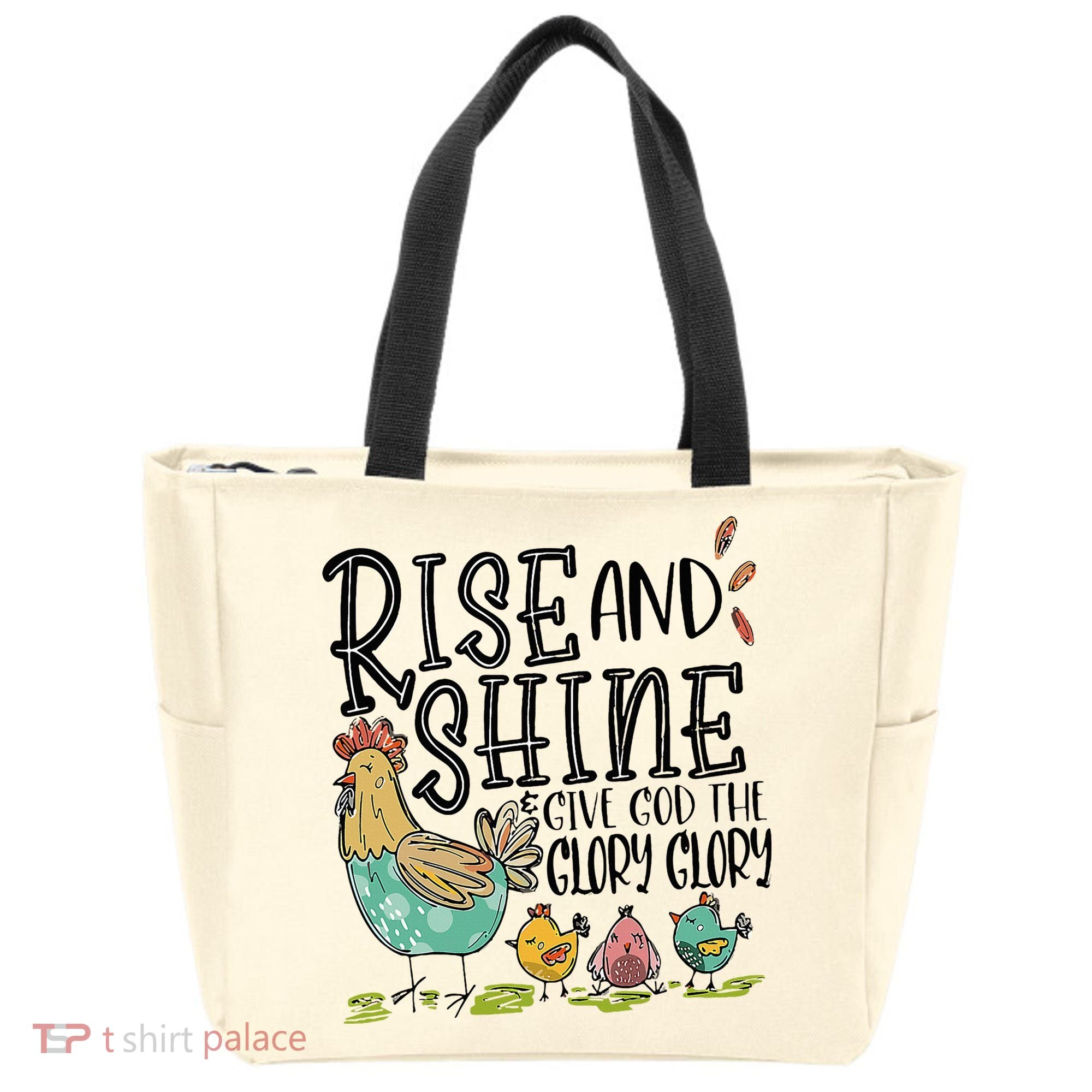 Rise And Shine Give God The Glory Funny Chicken Christian Tote Bag