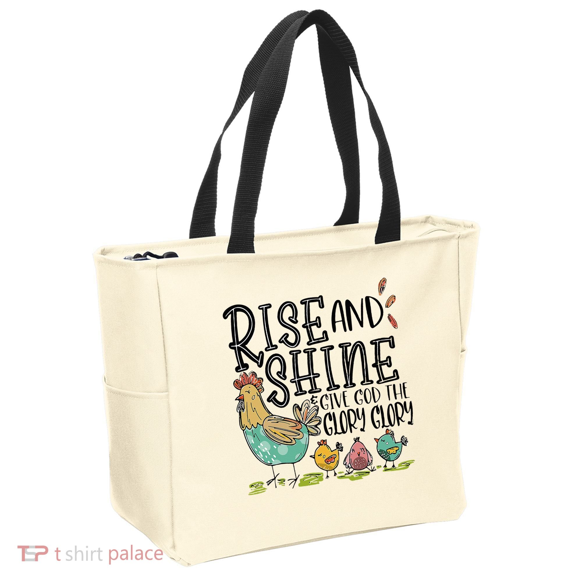 Rise And Shine Give God The Glory Funny Chicken Christian Tote Bag