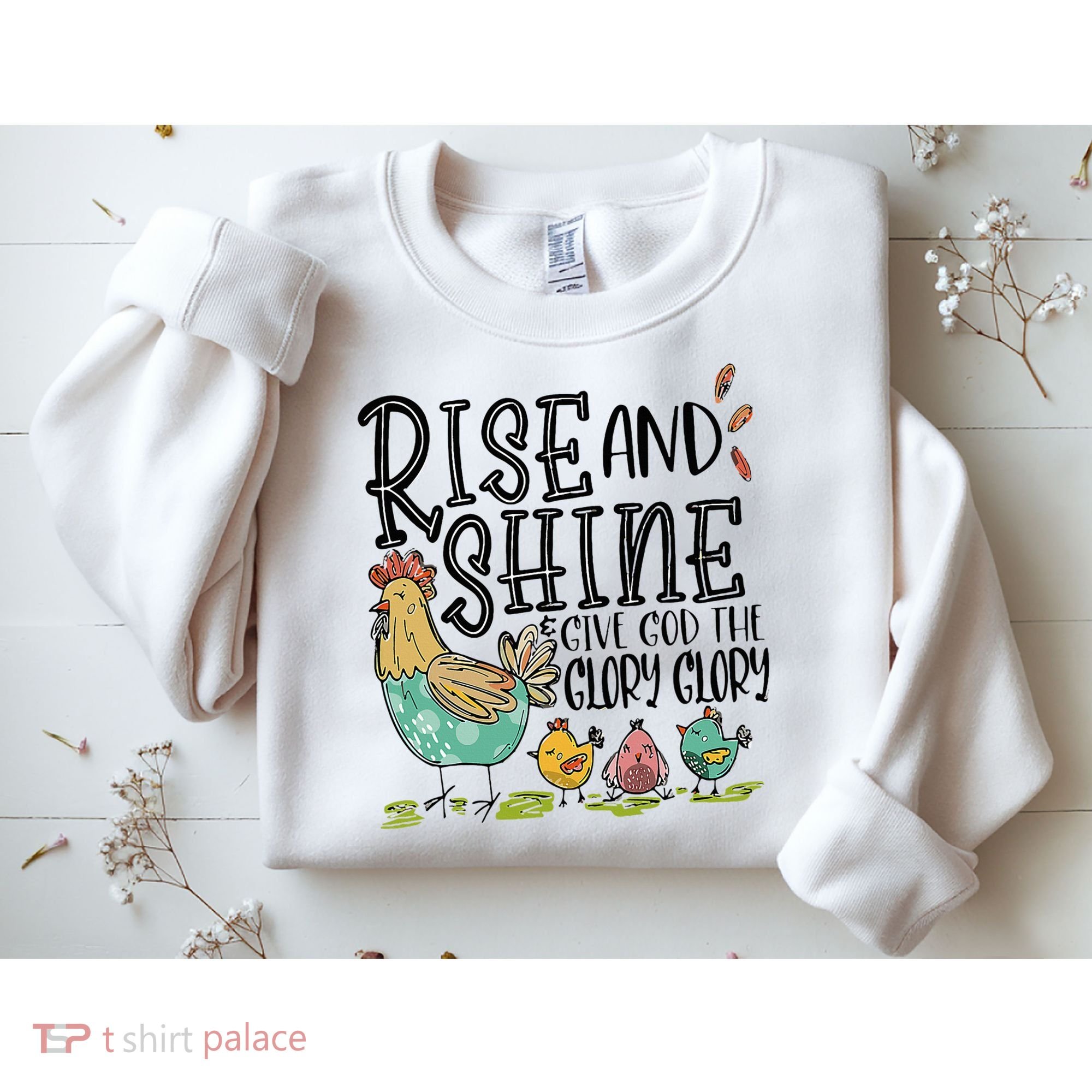 Rise And Shine Give God The Glory Funny Chicken Christian Sweatshirt