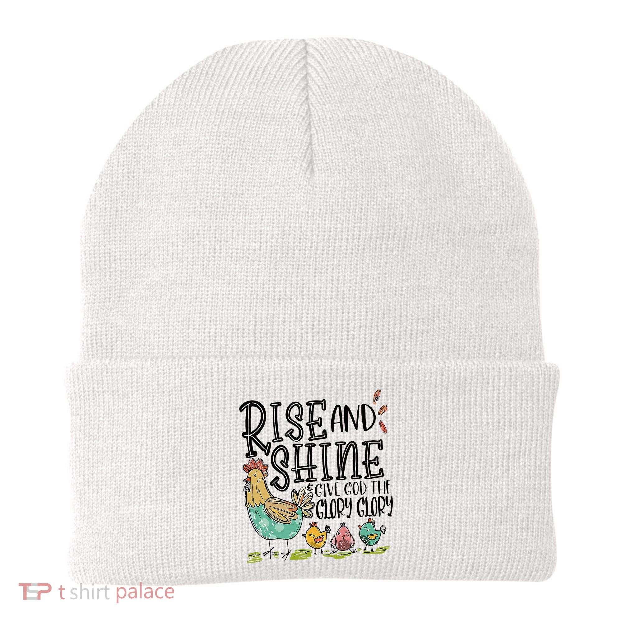 Rise And Shine Give God The Glory Funny Chicken Christian Beanie