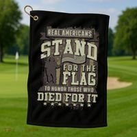 Real Americans Stand For The Flag To Honor The Fallen Gift Golf Towel thumb 1