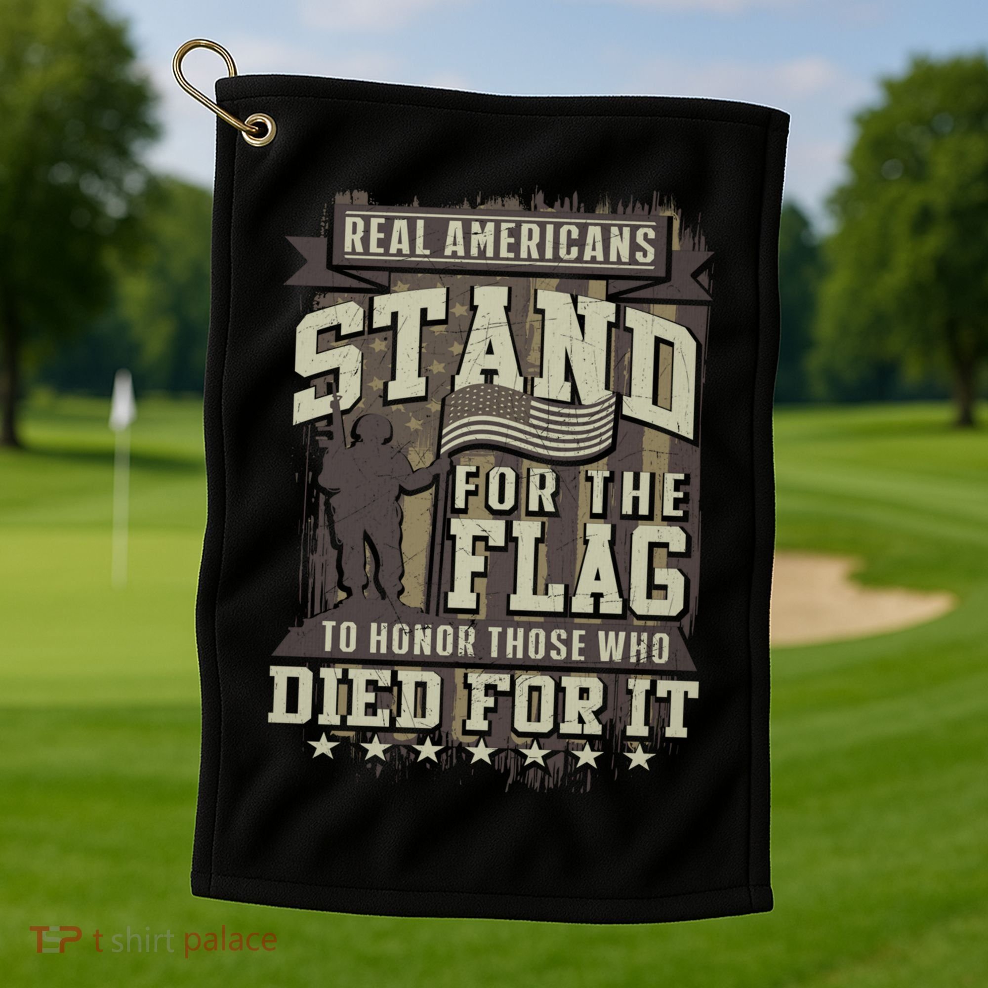 Real Americans Stand For The Flag To Honor The Fallen Gift Golf Towel
