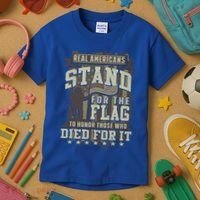 Real Americans Stand For The Flag To Honor The Fallen Gift Kids T-Shirt thumb 3