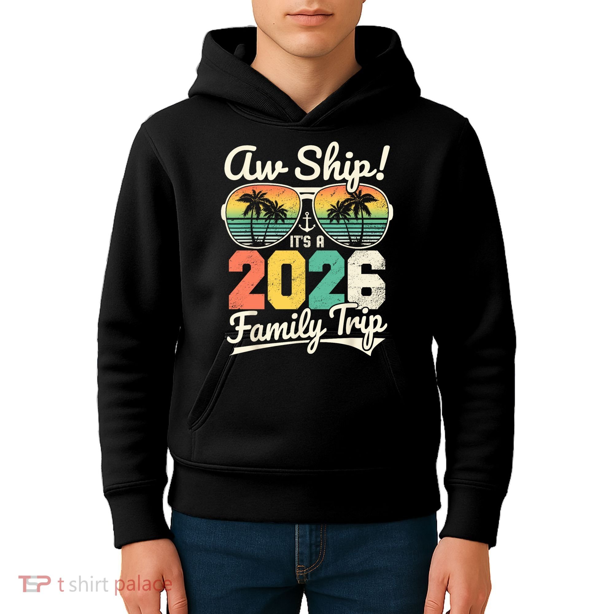 Retro Aw Ship It's A 2026 Family Trip Vacation Kids Hoodie