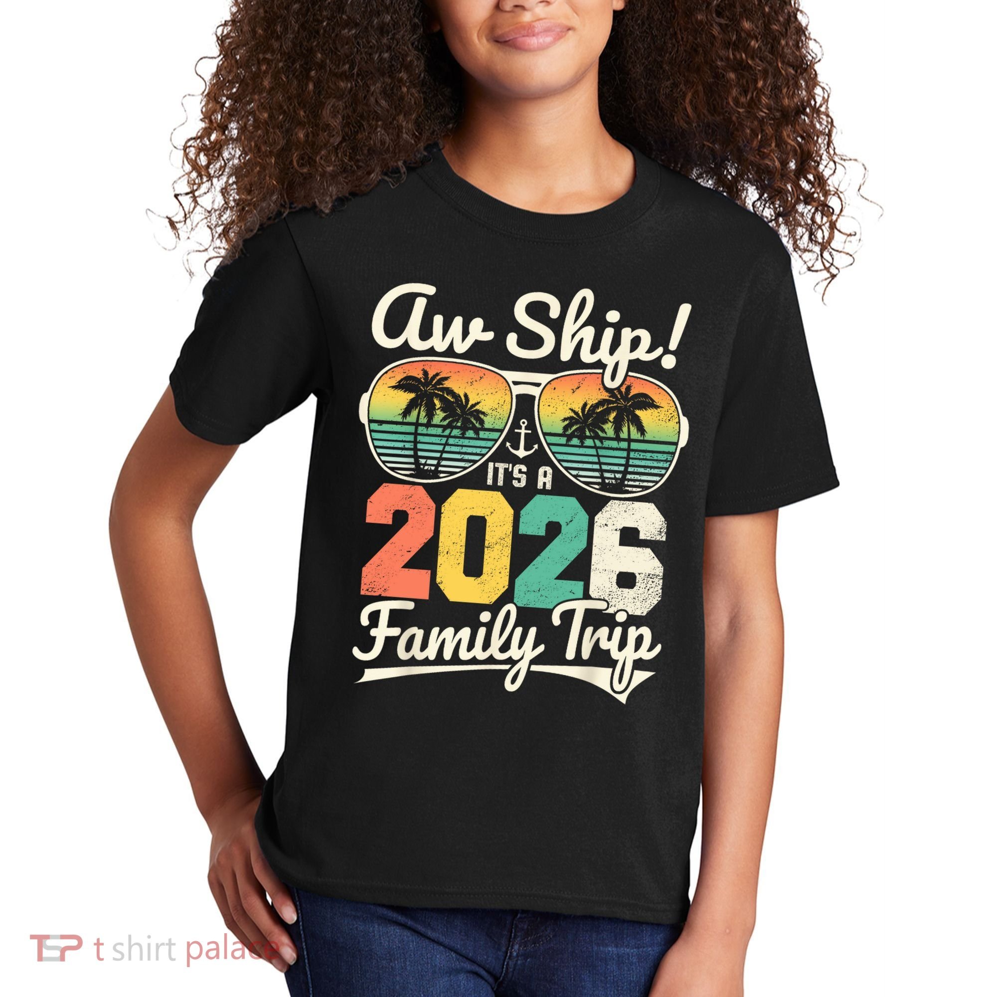 Retro Aw Ship It's A 2026 Family Trip Vacation Kids T-Shirt