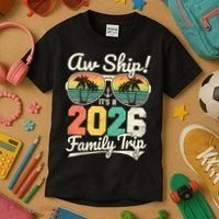 Retro Aw Ship It's A 2026 Family Trip Vacation Kids T-Shirt thumb 3