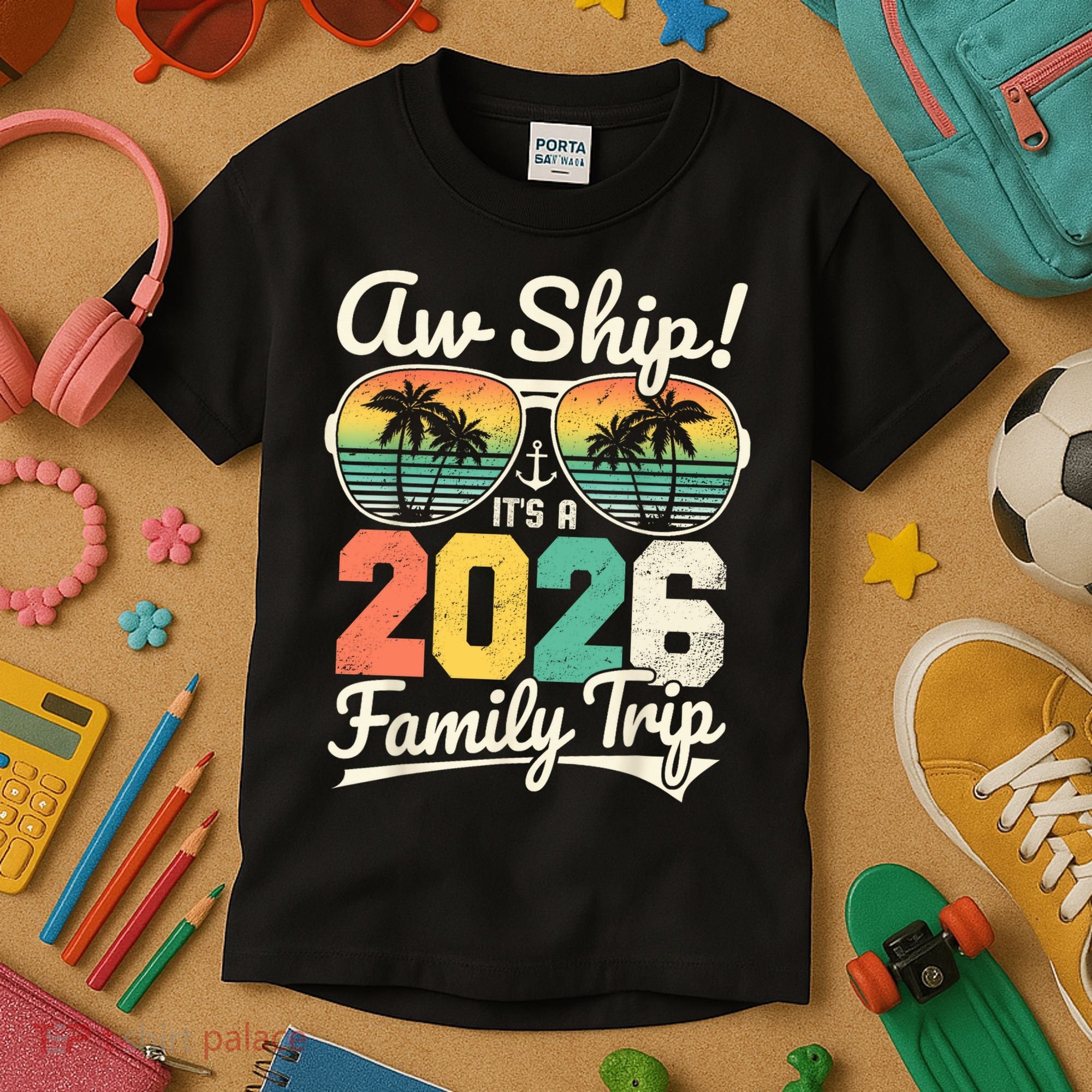 Retro Aw Ship It's A 2026 Family Trip Vacation Kids T-Shirt