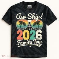 Retro Aw Ship It's A 2026 Family Trip Vacation Kids Tie-Dye T-Shirt thumb 0