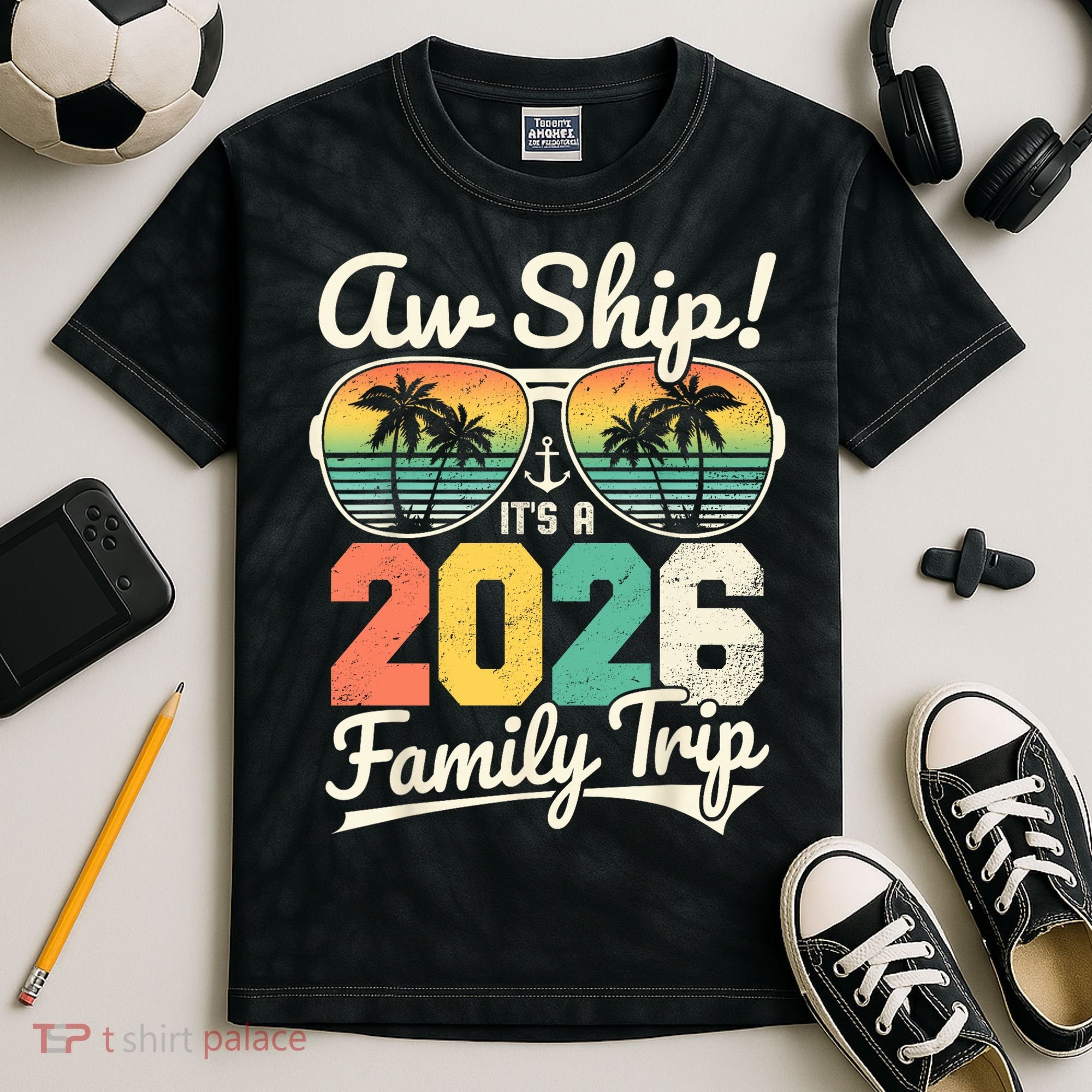 Retro Aw Ship It's A 2026 Family Trip Vacation Kids Tie-Dye T-Shirt