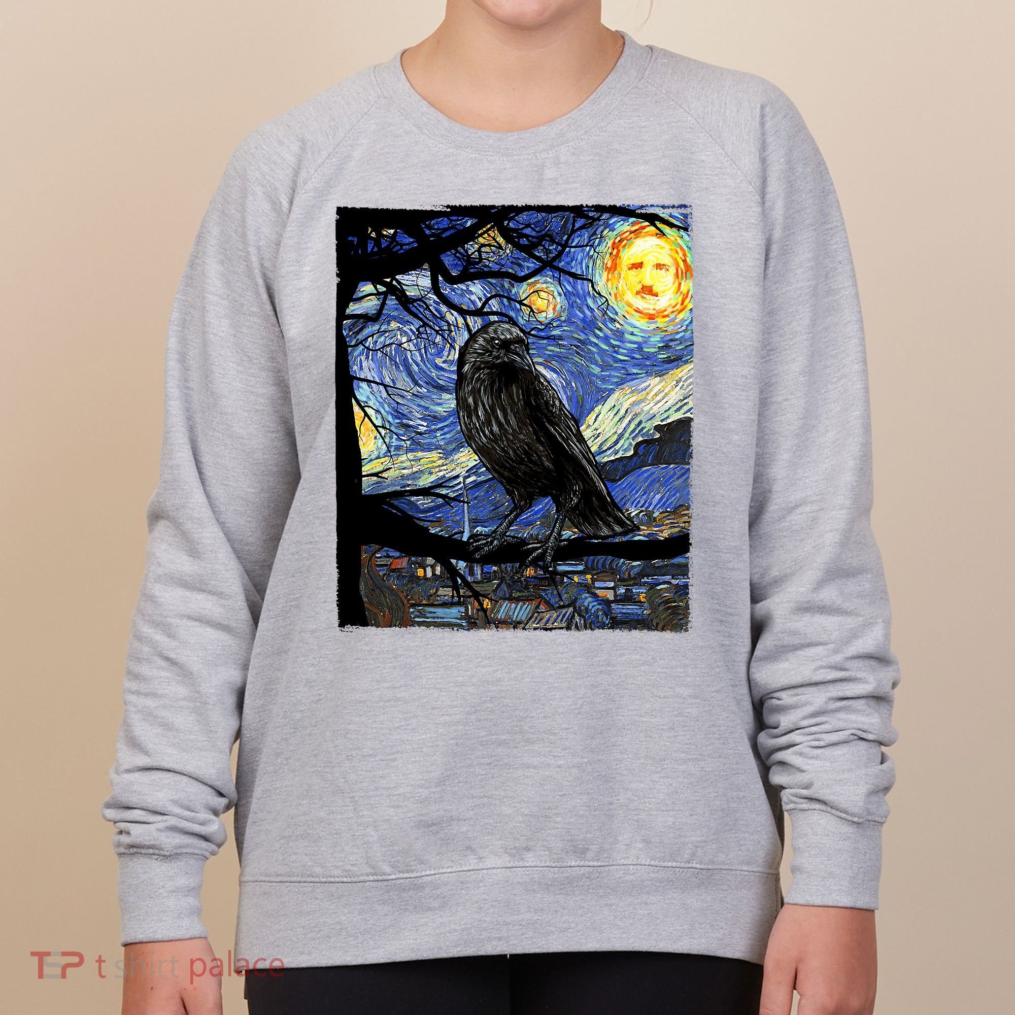 Raven Art Starry Night Edgar Allan Poe Raven Poe Women's Sweatshirt