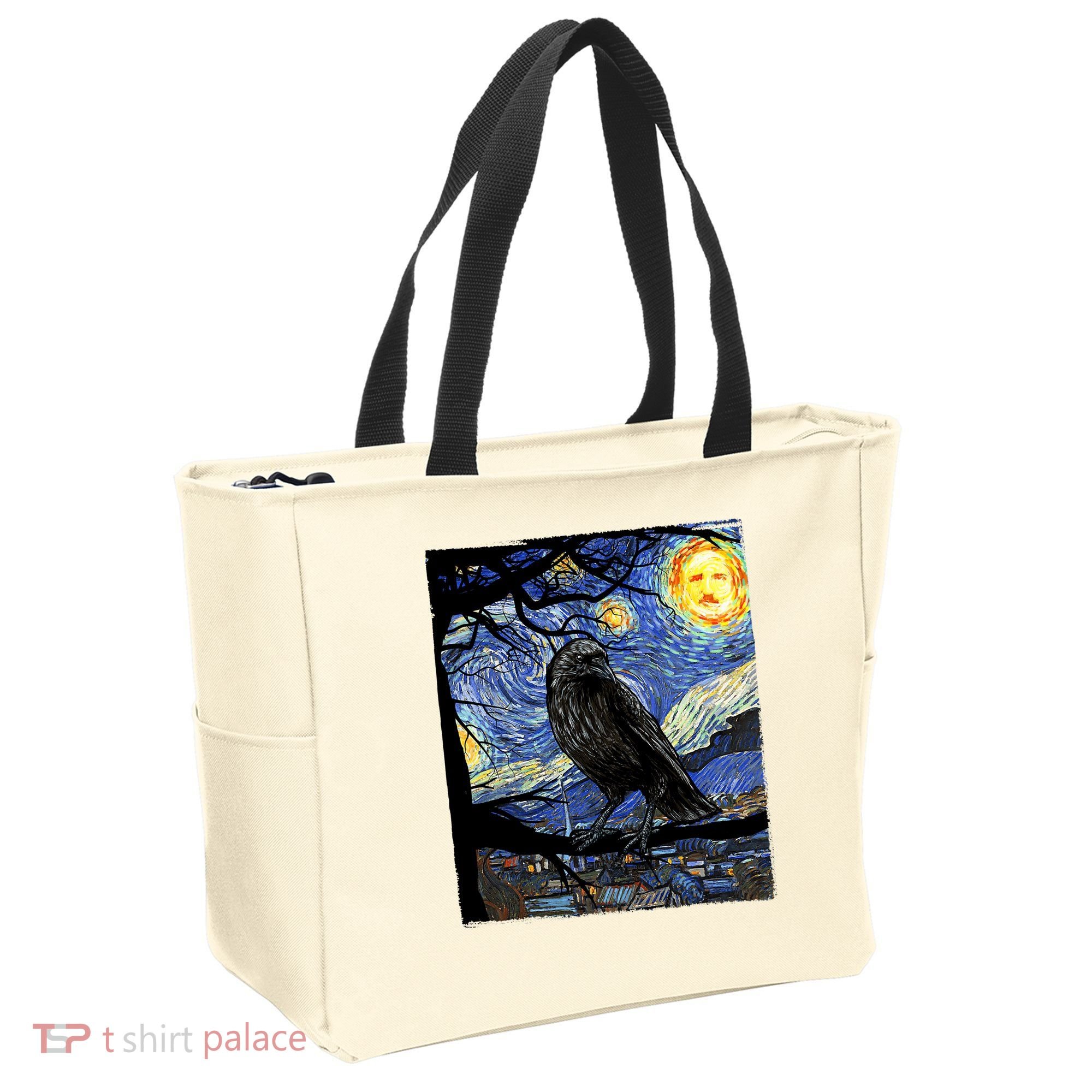 Raven Art Starry Night Edgar Allan Poe Raven Poe Tote Bag