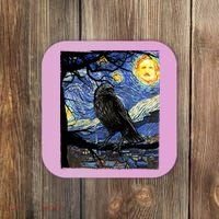 Raven Art Starry Night Edgar Allan Poe Raven Poe Coaster thumb 0