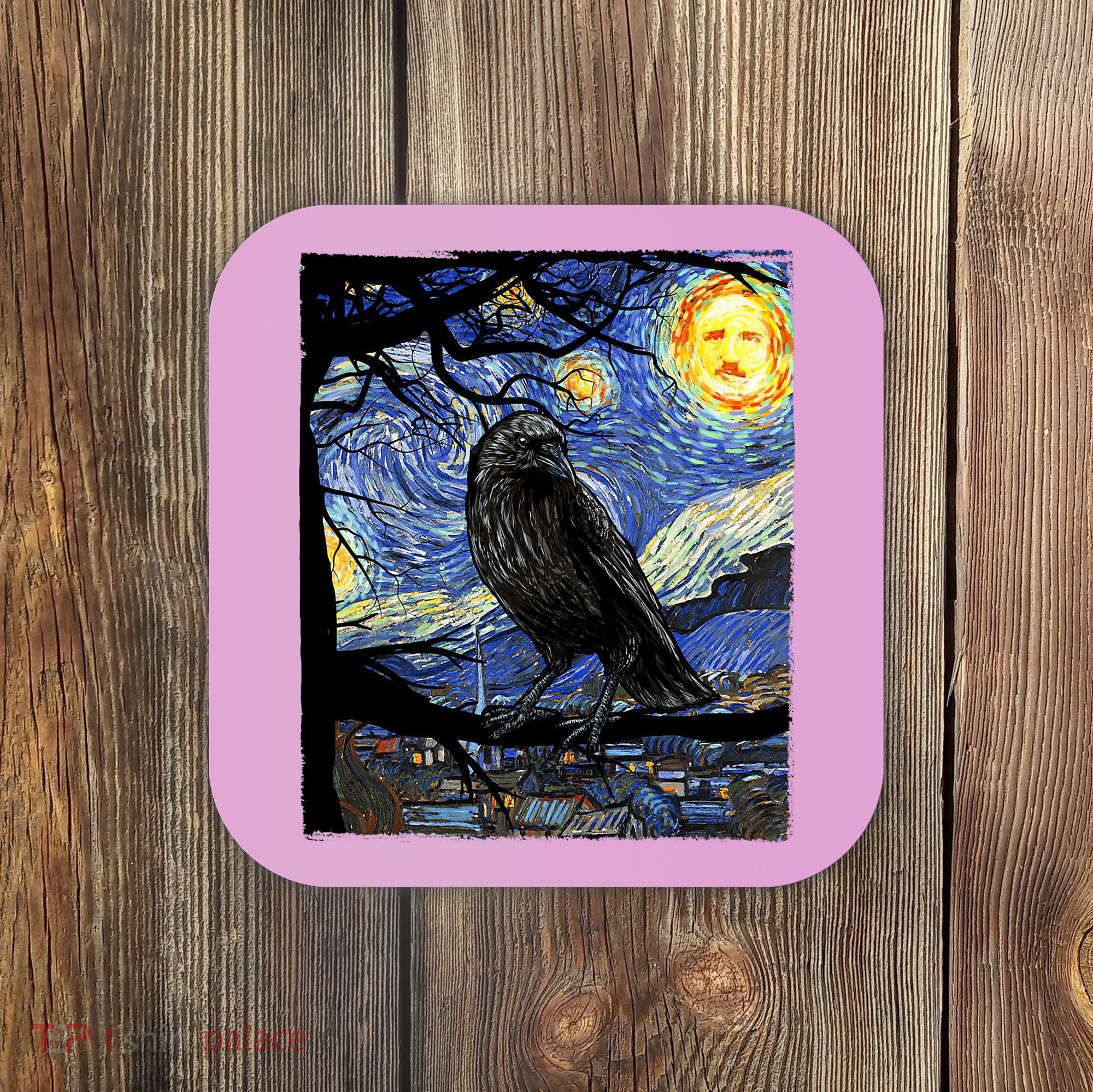Raven Art Starry Night Edgar Allan Poe Raven Poe Coaster