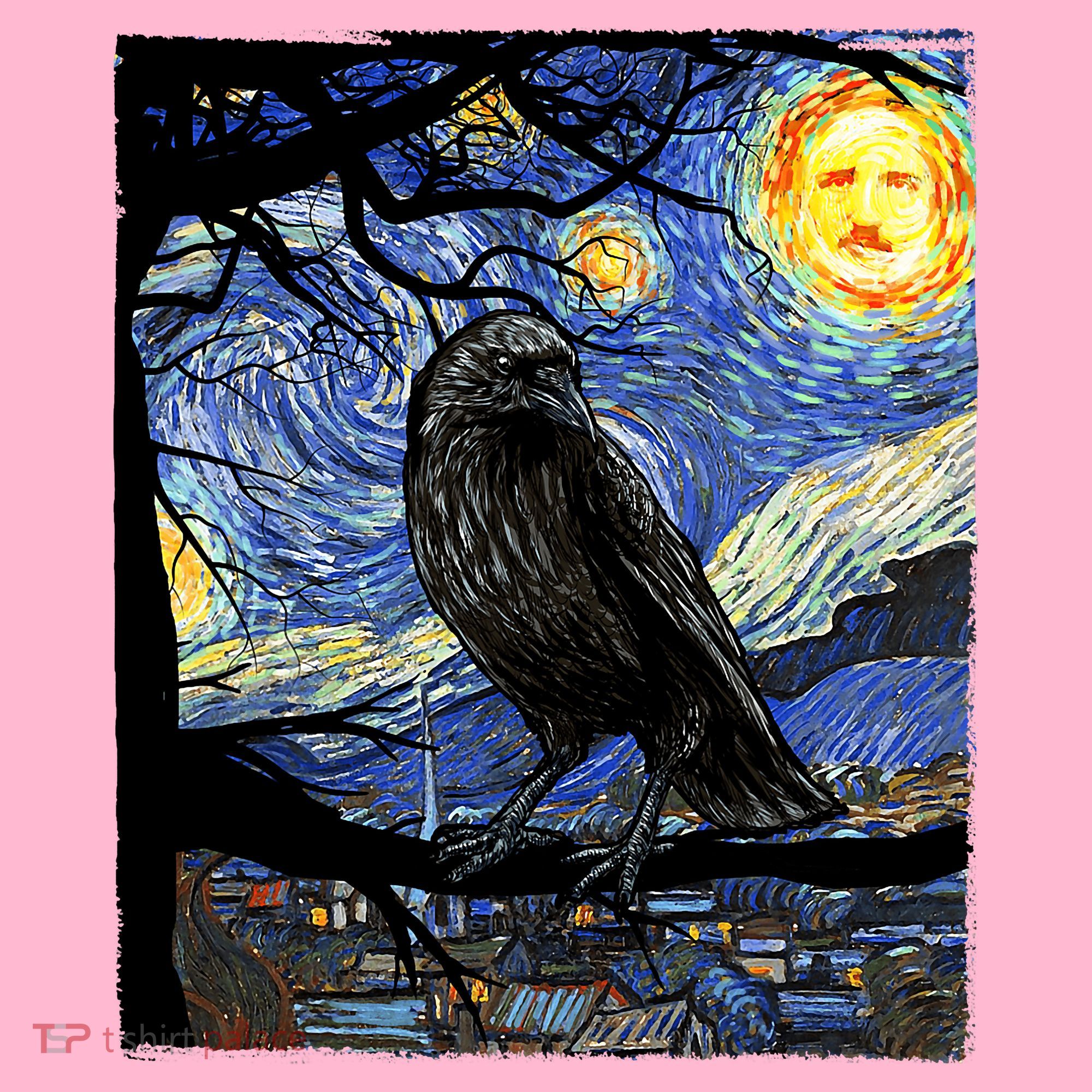 Raven Art Starry Night Edgar Allan Poe Raven Poe Coaster