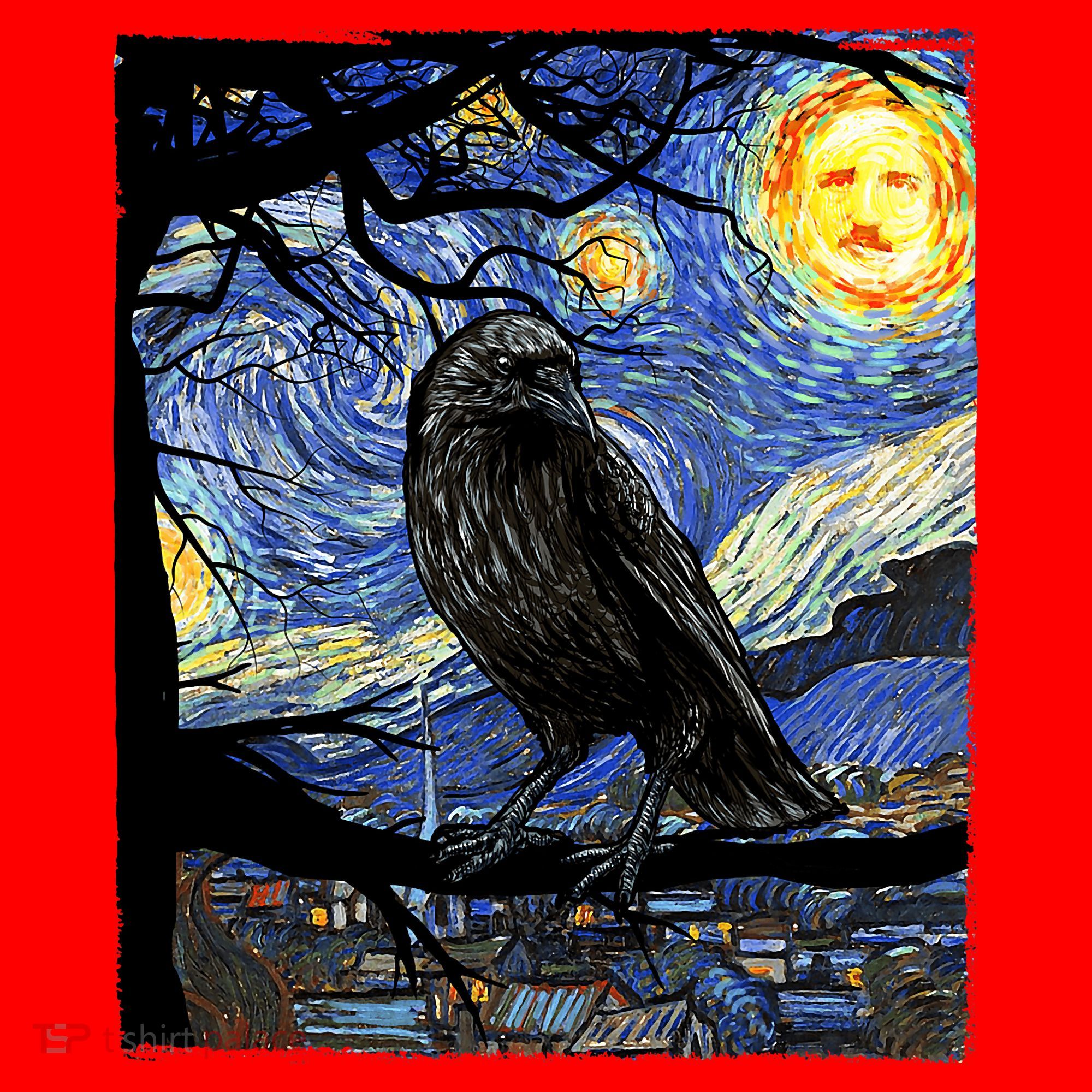 Raven Art Starry Night Edgar Allan Poe Raven Poe Santa Hat