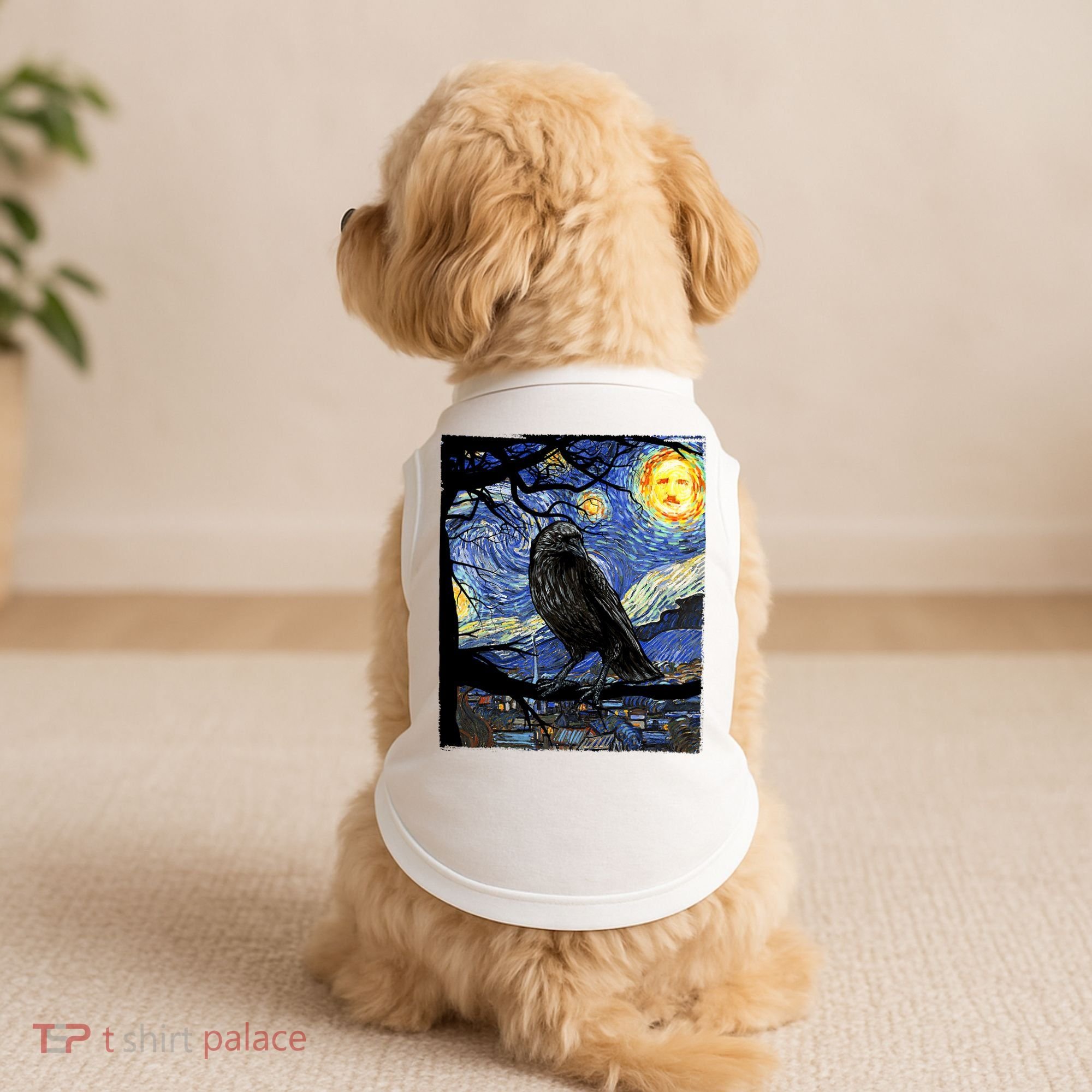 Raven Art Starry Night Edgar Allan Poe Raven Poe Doggie Tank