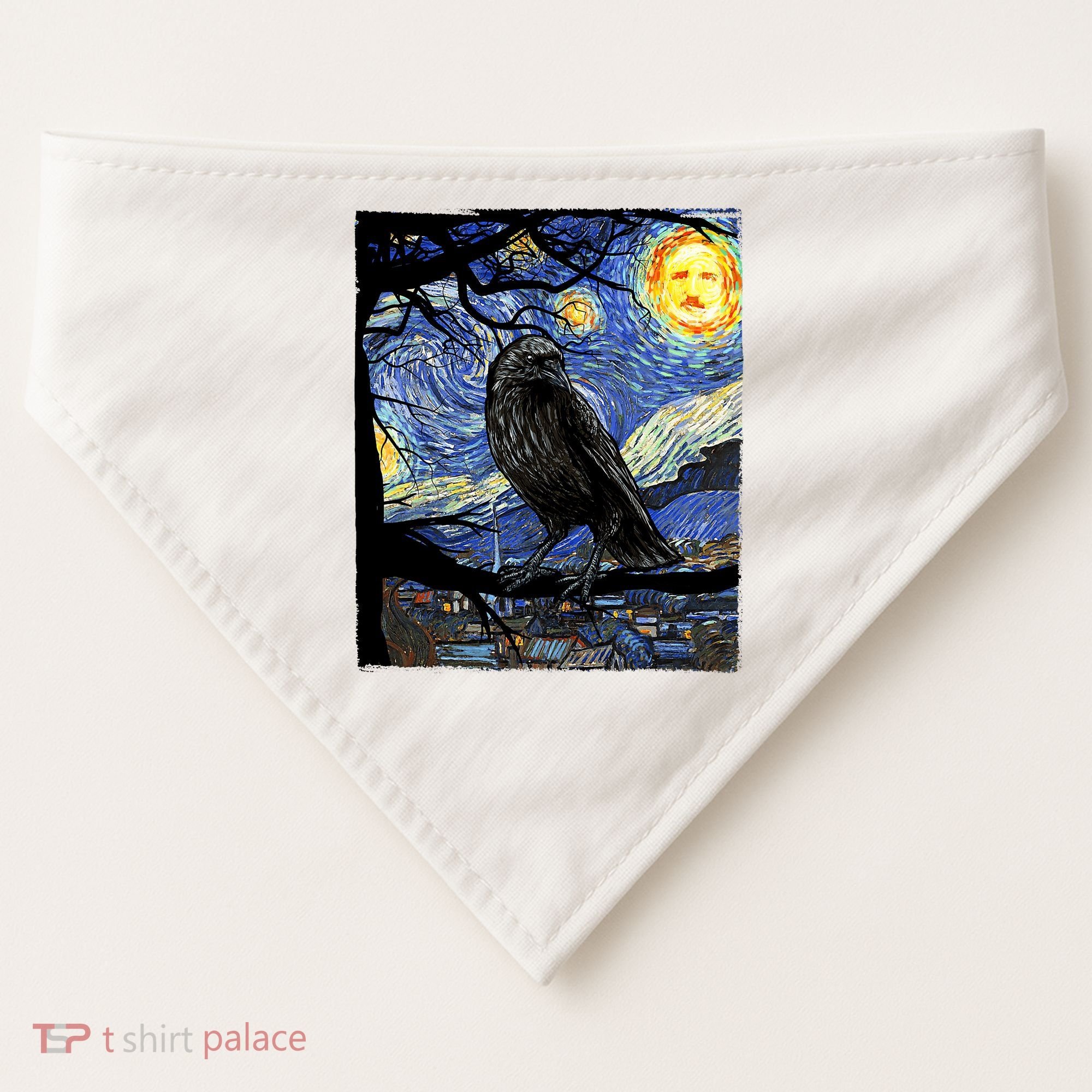 Raven Art Starry Night Edgar Allan Poe Raven Poe USA-Made Doggie Bandana