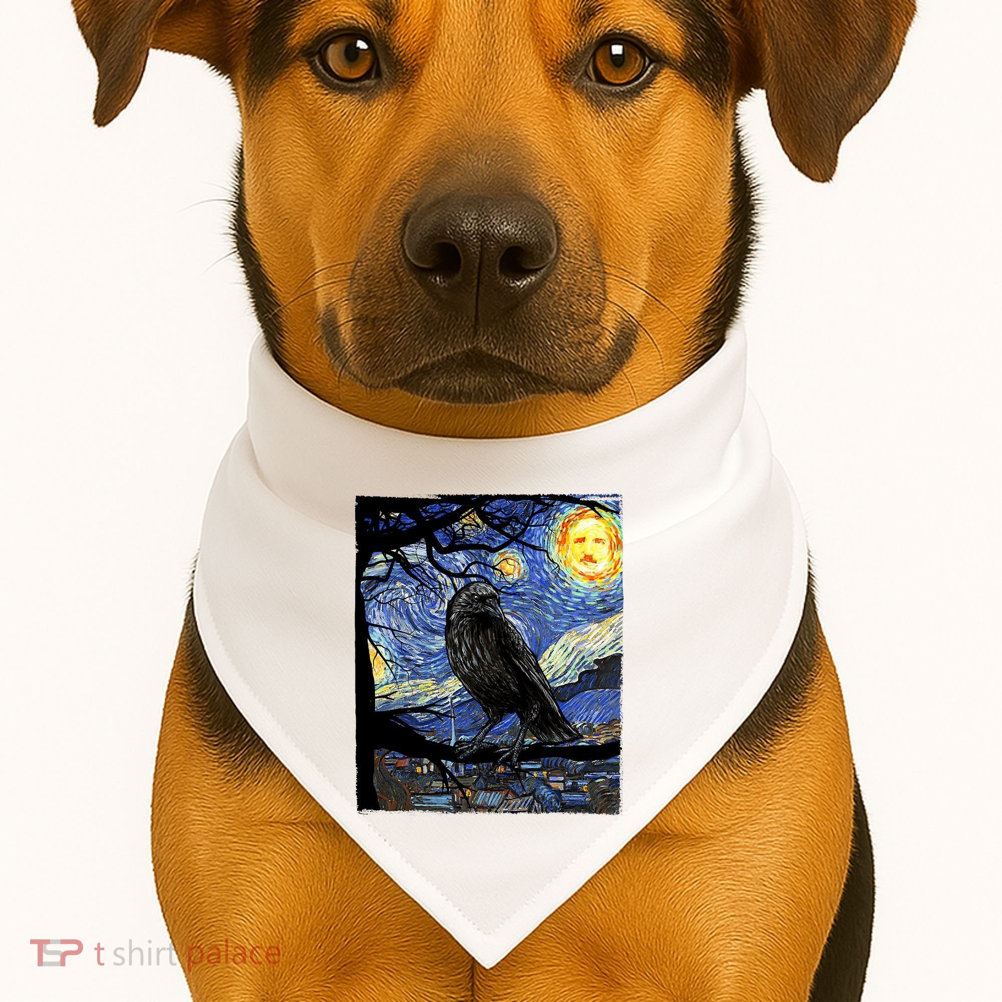 Raven Art Starry Night Edgar Allan Poe Raven Poe USA-Made Doggie Bandana