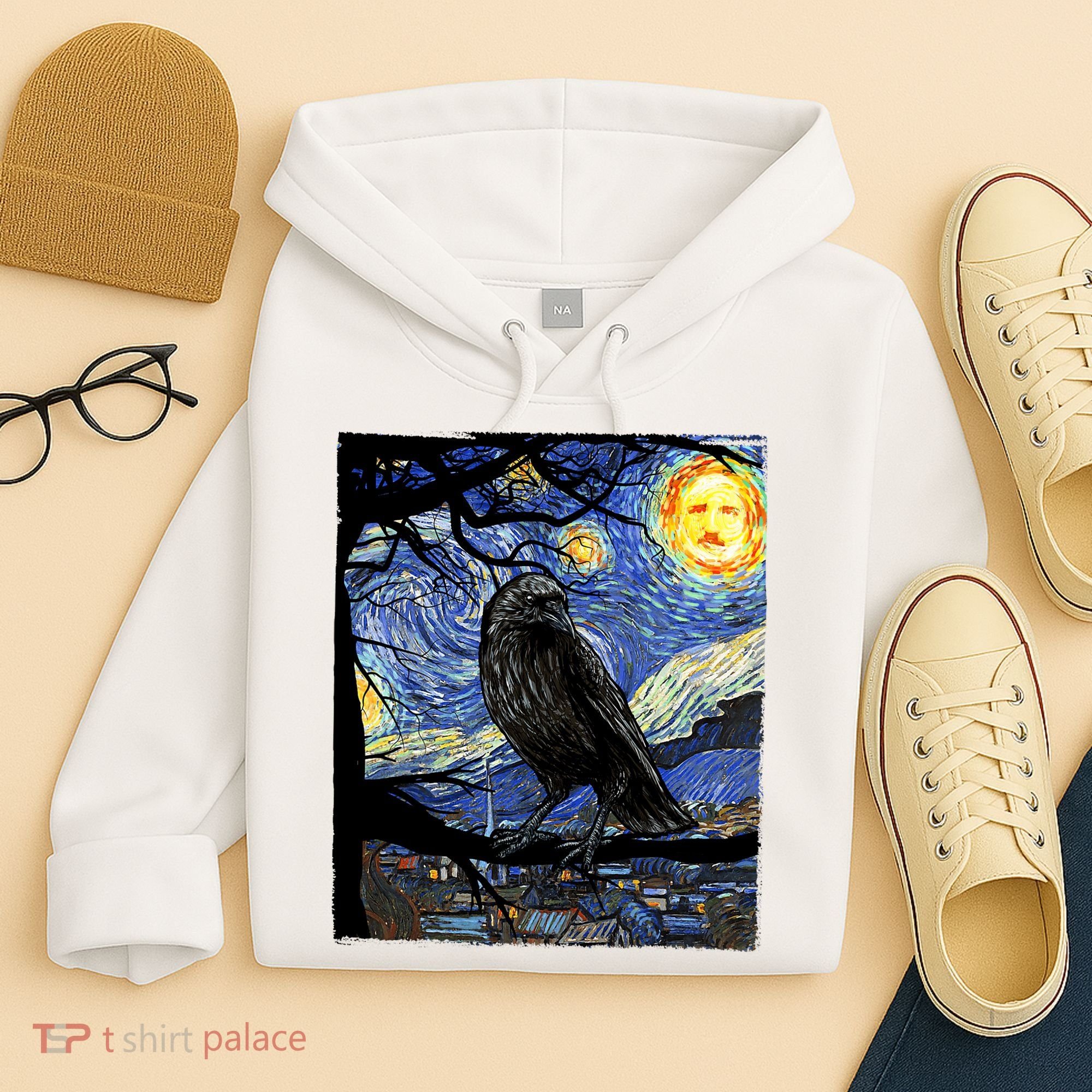 Raven Art Starry Night Edgar Allan Poe Raven Poe Hoodie