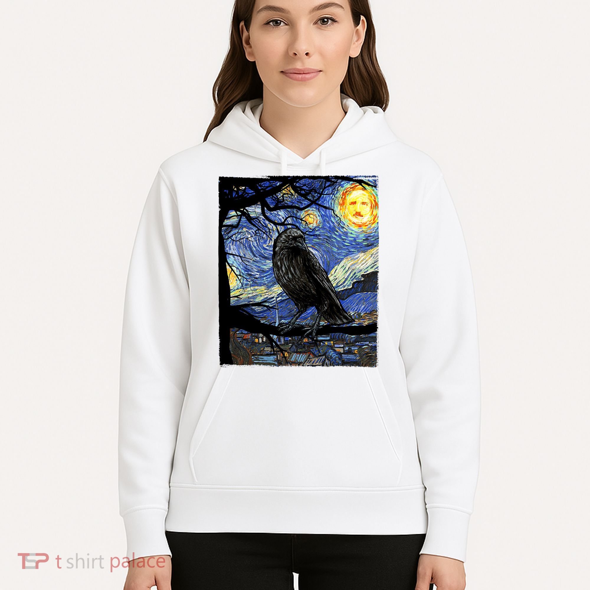 Raven Art Starry Night Edgar Allan Poe Raven Poe Hoodie