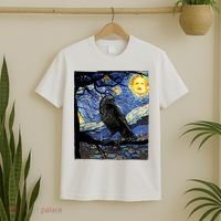 Raven Art Starry Night Edgar Allan Poe Raven Poe T-Shirt thumb 2